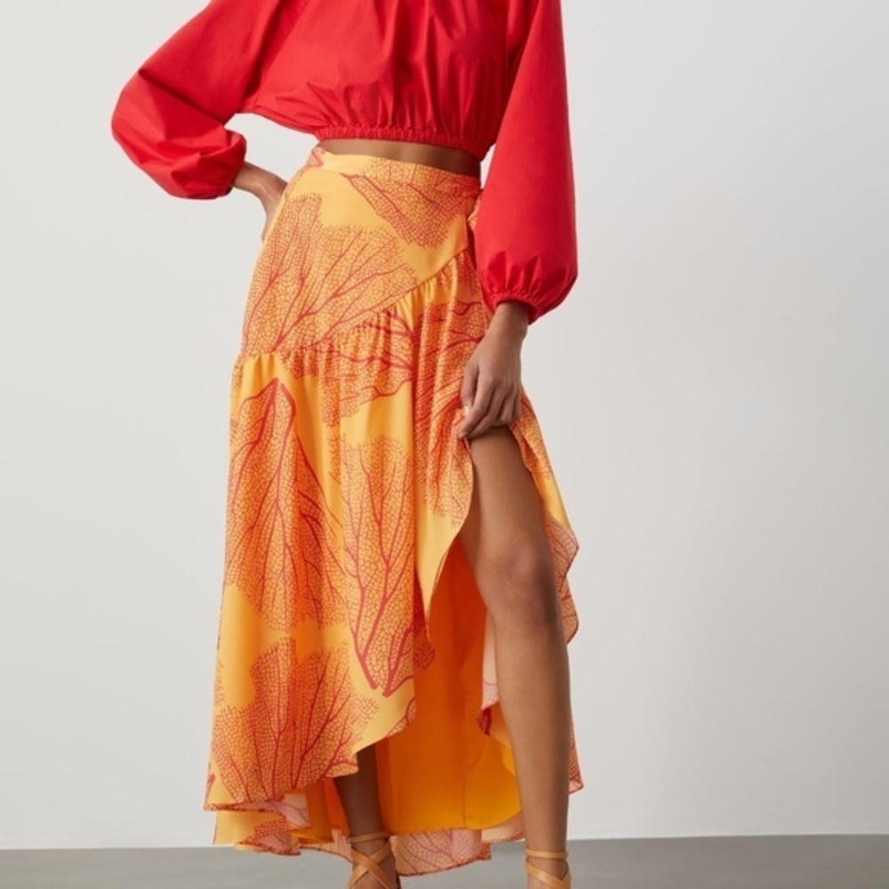 NWT Hutch Printed Wrap Skirt Orange Coral Print Large